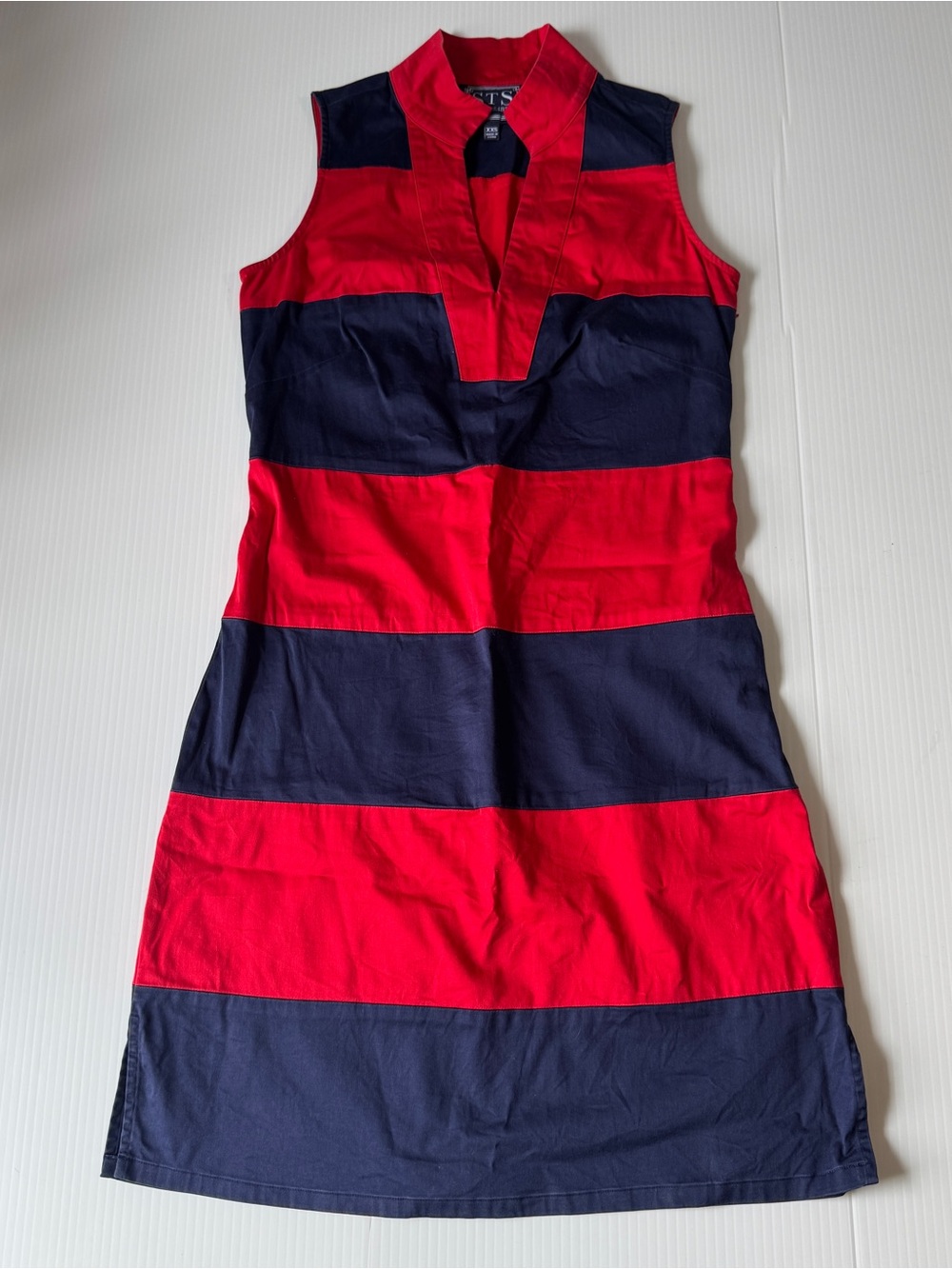 Sail to Sable Sleeveless Classic Tunic Dress XXS Red Navy Stripe Preppy Nautical